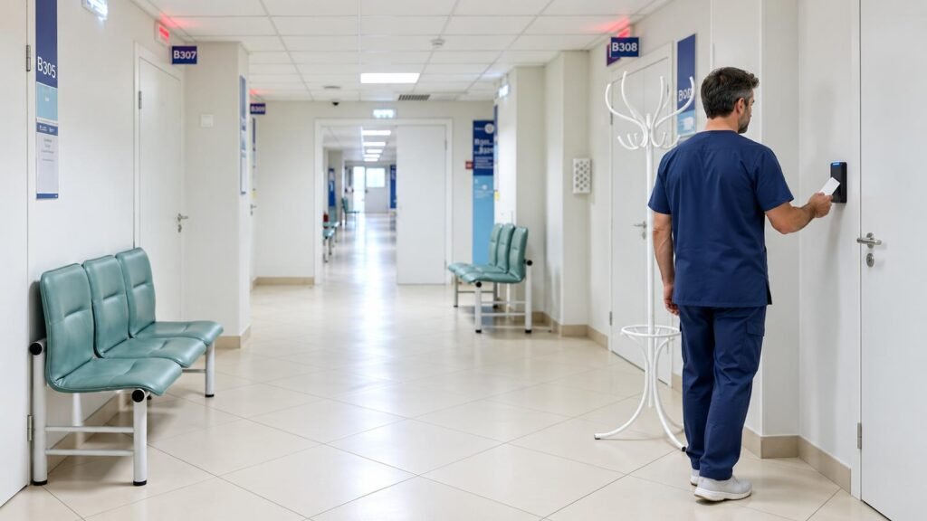 Operatore ospedaliero con badge RFID